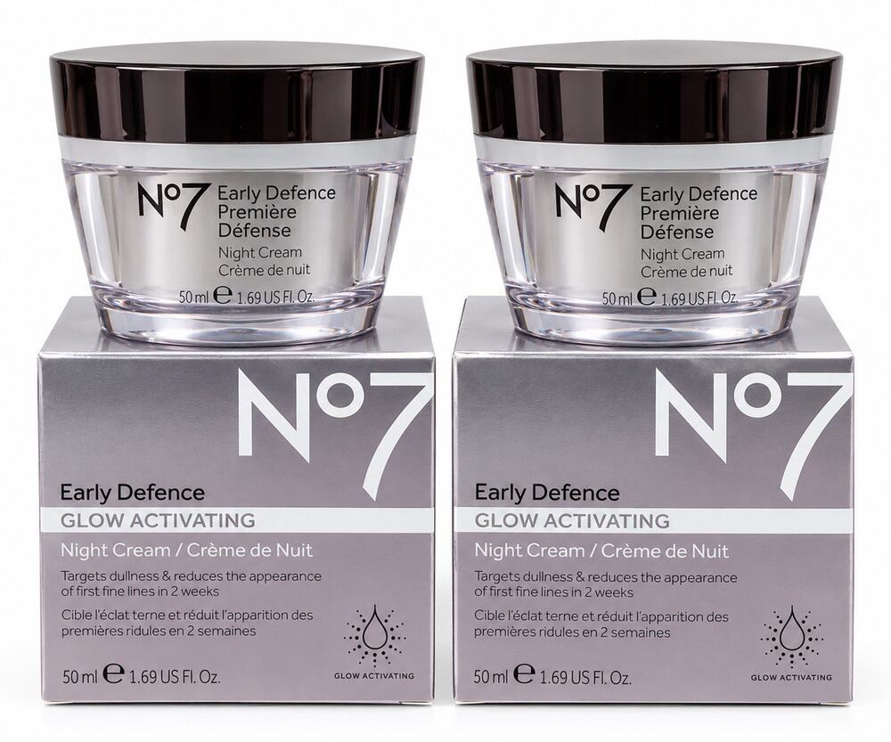 2 Pack No7 Early Defence Glow Activating Night Cream 1.69 oz 50mL NEW